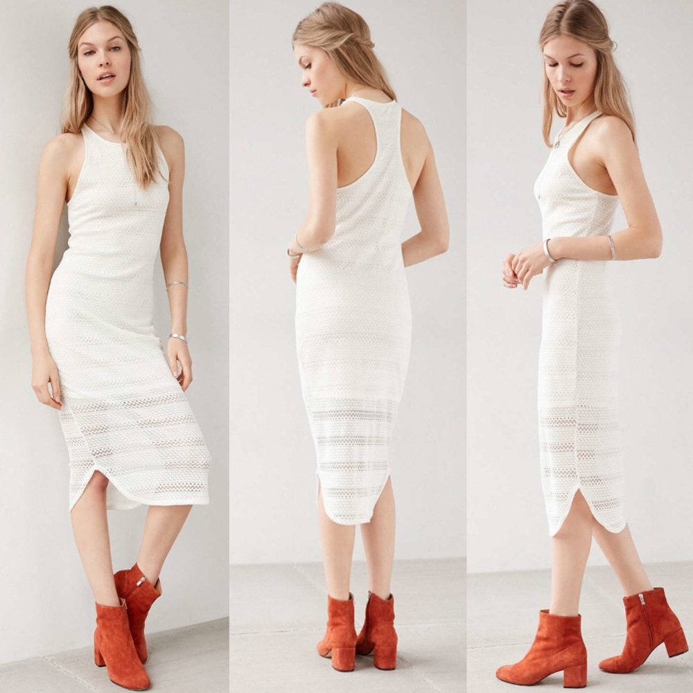 Ecote Lace Overlay Midi Dress Bodycon Racerback